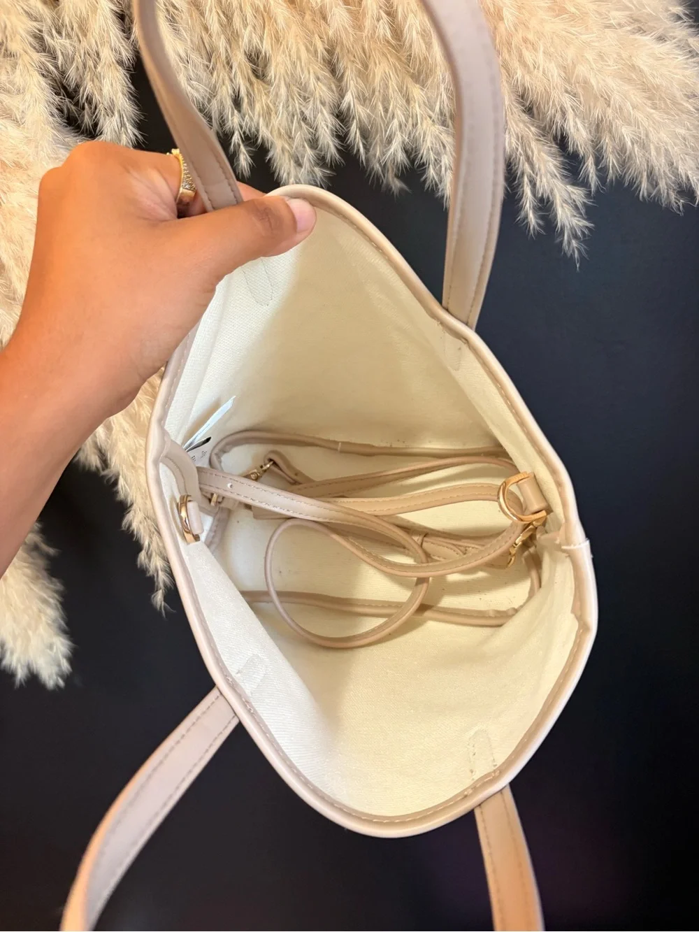 Cream & Tan Patterned Tote Bag
